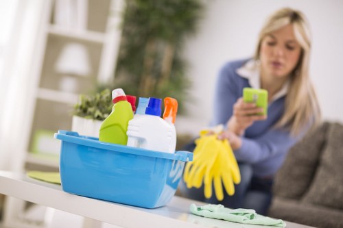 Technician preparing carpet cleaning equipment